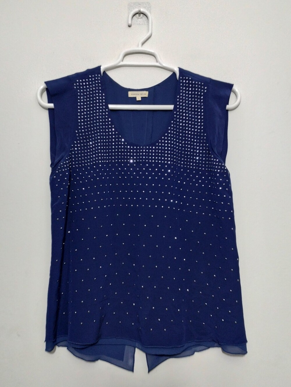 Rebecca Taylor Silk Blouse Rhinestone Embellishments Womens 6 Cap Sleeve